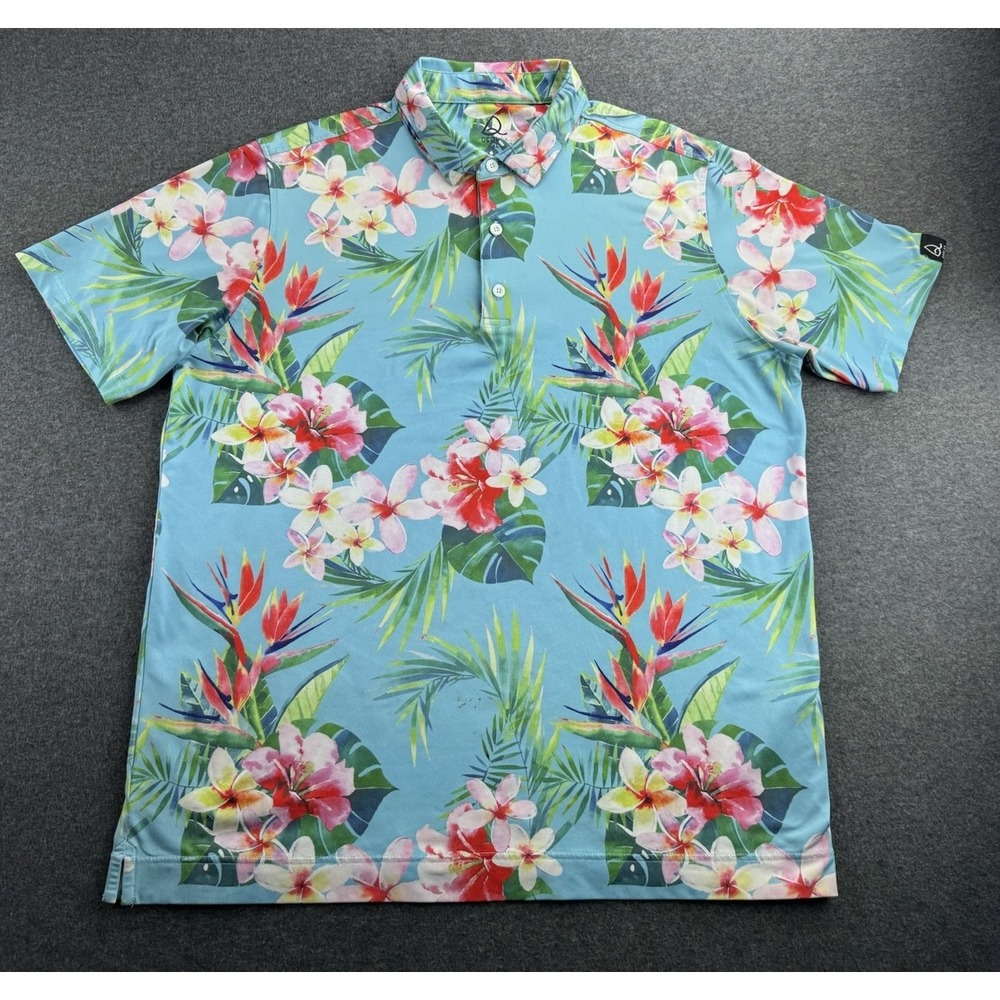 Deolax Golf Polo Shirt Mens‎ Sz XL Loud Tropical Plant Print Performance Stretch - Picture 2 of 16
